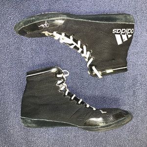 Black and white Adidas wrestling shoes